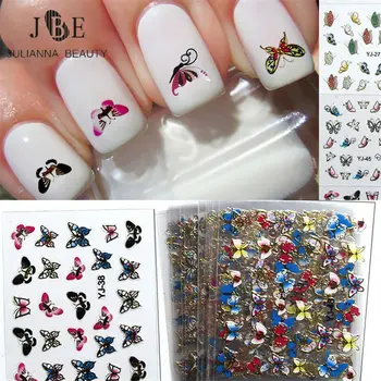 48Pcs/Masse Søm Klistermærker Butterfly Flower Nail Art Mærkat Metallisk Decals Manicure Wraps Blandet Design Engros Søm Tilbehør