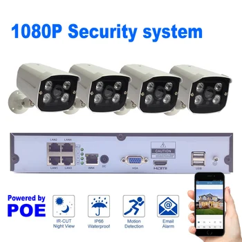 4ch Sikkerhed System 4STK 1080P POE IP Kamera NVR Sæt 2MP CCTV Surveillance System Vandtæt Plug and Play