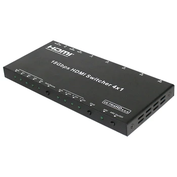 4K 18Gbps 2.0 HDMI Switcher 4X1 4 i 1 ud med Audio output-2.1 CH/5.1 CH/7.1 CH Understøtter EDID RS232 HDMI-2.0 HDCP 2.2 3D-format
