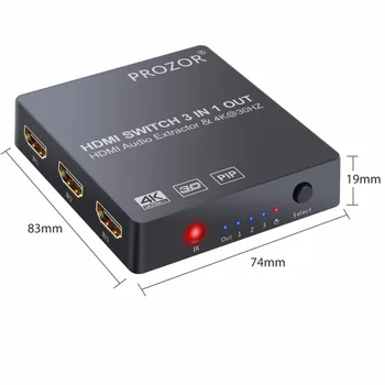 4K 3D-1080P Med PIP-Funktionen HDMI-Switch-3-Hub 3x1 Switcher Med Audio Converter Extractor Analoge Optiske Toslink SPDIF-Udgang