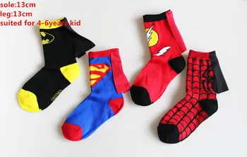 4Pairs/Masse Bomuld Kids Socks 4-6T Drenge Sport Sokker Spiderman, Superman / Batman Flash Børns Fodbold, Basketball Sokker