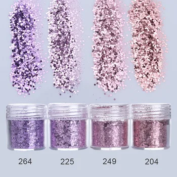 4stk 10ml 3D Nail Lys Lilla Pink Mix Søm Glitter Pulver Sæt Sekskantede Form Pailletter Søm Pailletter til Gel Polish Dekoration