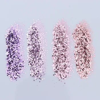 4stk 10ml 3D Nail Lys Lilla Pink Mix Søm Glitter Pulver Sæt Sekskantede Form Pailletter Søm Pailletter til Gel Polish Dekoration