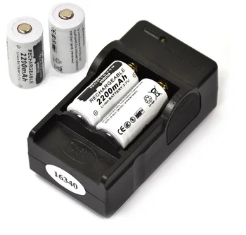 4STK 3,7 V 2200mAh 16340 CR123A Genopladeligt Li-ion Batteri + 1STK 2-slot Rejse Batteri, Oplader,Lommelygte, Lithium Batteri