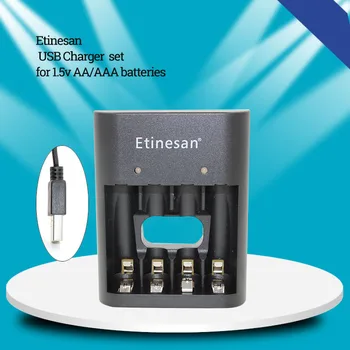 4stk AA 1,5 v 3000mwh Etinesan Lithium-ion Li-po Batterier + 4 SLOTS USB oplader