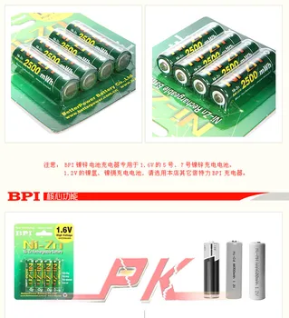 4stk/masse Oprindelige BPI AA 2500mWh 1,6 V 1,5 V NI-Zn Batteri Lav egen-afladning af batterier med høj persistens genopladelige batterier