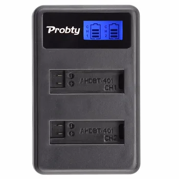 4stk Probty AHDBT-401 + LCD-Dual USB Oplader Til Gopro Hero 4 Batterier Go Pro Hero4 batería AHDBT 401 Action kamera Tilbehør