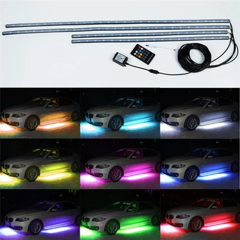 4stk RGB LED Under Bil Glød Undervognen System Neon Lys Kit W/lyd og Kontrol 60CM+90CM