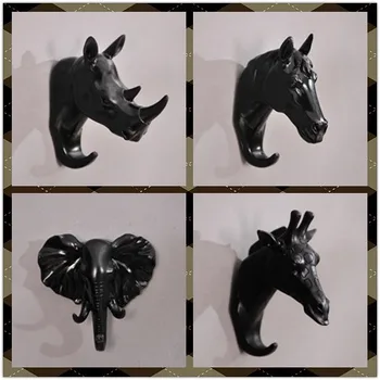 4STK/SET Næsehorn, Elefant, Giraf Hest Dyr Dekorative Krog Kreative Resin Model Badeværelse Væg Krog tøjkrog Væggen Hænger Krog