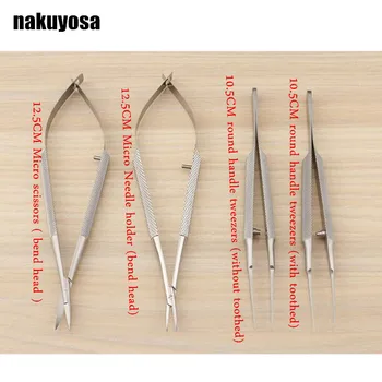 4stk/set oftalmologiske microsurgical instrumenter 12,5 cm saks+Nål indehavere +pincet i rustfrit stål kirurgisk værktøj