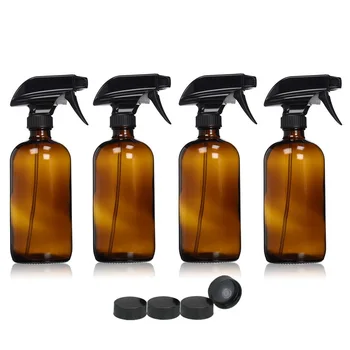 4stk Stor 16 Oz 500ml Tom Amber Glas Spray Flaske Containere w/ black trigger-spray til æteriske olier, aromaterapi rengøring