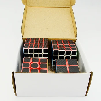 4stk/Sæt Magic Cube Omfatter 2x2x2 3x3x3 4x4x4 5x5x5 Stickerless med Sort Carbon Fiber Sticker Puslespil Legetøj Til Barnet Gave Pack
