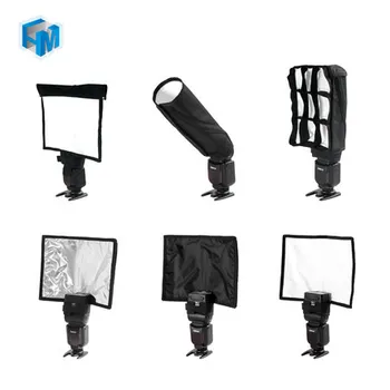 5 i 1 Speedlight Flash sæt 3 x Sammenklappelig Speedlight Reflektor + Snoot Flash Softbox Diffuser + Honeycomb gitter med taske