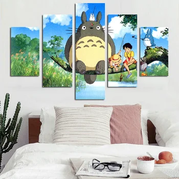 5 Panel Moderne Miyazaki Hayao Totoro Art HD Print Modulopbygget Væg Maleri Plakat Billede Til børneværelset Tegnefilm Væggen Cuadros Indretning