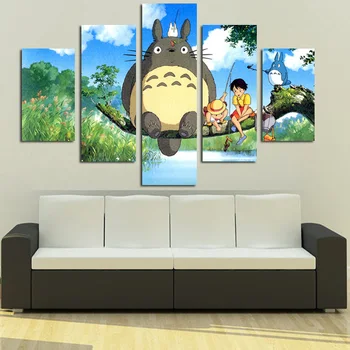 5 Panel Moderne Miyazaki Hayao Totoro Art HD Print Modulopbygget Væg Maleri Plakat Billede Til børneværelset Tegnefilm Væggen Cuadros Indretning