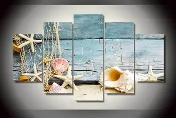 5 Paneler Væg Kunst, Muslingeskaller Starfishes Stranden Malerlærred Rum Udsmykning Print Plakat Uden Ramme