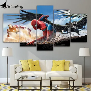 5 stykke lærred maleri spiderman homecoming HD plakater og print på lærred maleri til stuen gratis fragt XA-1842C