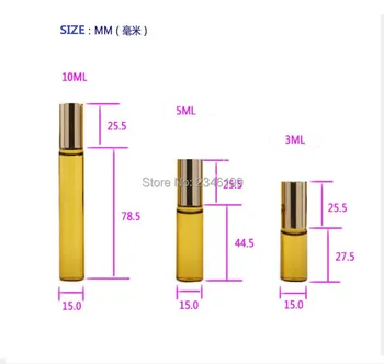 50 Stykker/masse, 3ML 5 ML 10 ML Glas Roll on Flaske gul Duft af Æteriske Olie Emballage Hætteglas Brun Roller Flaske Guld Cap Stål Perle