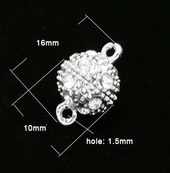 50 sæt Oval Legering Rhinestone Magnetisk Clips Smykker Resultater Sølv Golden Sort 16x10mm , Hul: 1,5 mm