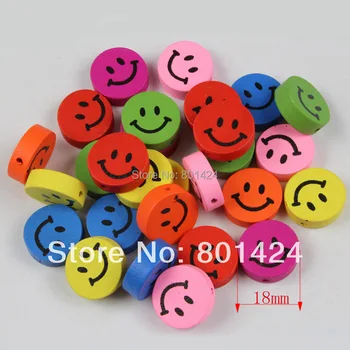 50pieces/masse 32-68 smil ansigt farverige træ-perler børne smykker, perler, smykker at finde håndværk tilbehør til smykker