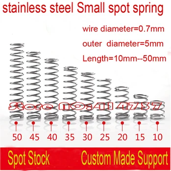 50stk 0.7*5*5 mm--50mm rustfrit stål Lille plet foråret 0,7 mm wire micro spring fjeder pres foråret OD=5mm