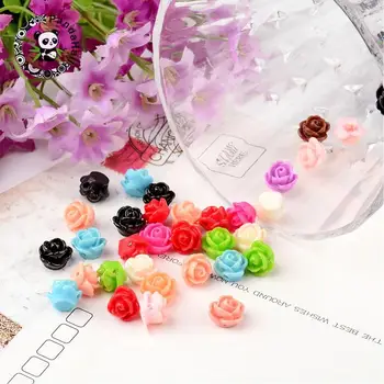 50stk Farverige Steg Blomst Uigennemsigtig Resin Perler til smykkefremstilling DIY 9x7mm, Hul: 1mm
