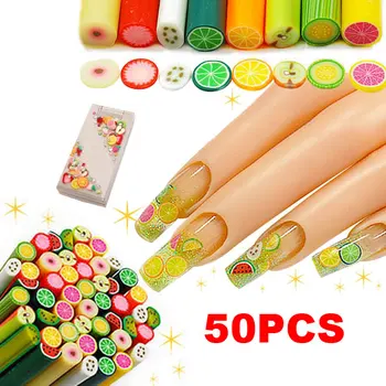 50stk Frisk Farve DIY Nail Art Fimo Frugt Dekoration Skive Stang Pinde Polymer Ler Frugt Søm Tips Nail Art Stickers SS