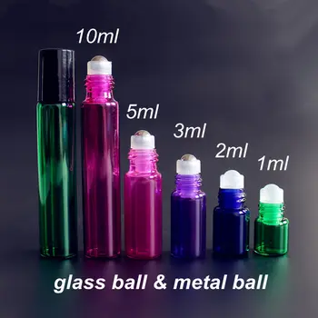 50stk/lot 1 ml 2 ml 3ml 5ml 10m Parfume Roll på Glas og Flaske med Glas/Metal Ball Roller Æterisk Olie Hætteglas Pink/Blå/Grøn