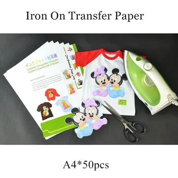 (50stk/masse) Jern på Inkjet-Heat Transfer Printing Paper For t-shirt i A4-Størrelse Jern på Ink Transfer Papir Papel Overførsel