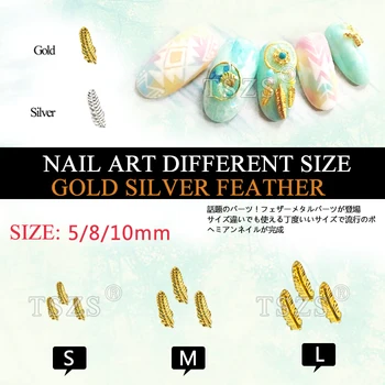 50stk/masse Nail Art Dekoration Guld Sølv Glitter Fjer Legeringen Smykker, Negle Dekoration