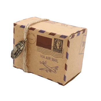 50stk Nye Stempel Design Bryllup Vintage Candy Box Chokolade Emballage Kraft gaveæske Bryllup Favoriserer og Gaver Taske festartikler