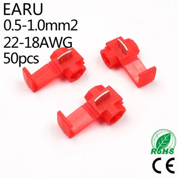 50STK Red 0.5-1.0mm2 AWG 22-18 Scotch Wire Lås Elektrisk Kabel-Stik Quick Splejse Crimp Terminaler