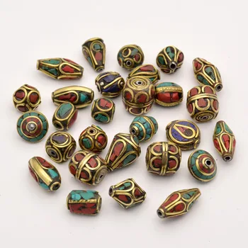 50stk Retro Bøn Nepal Perler, Håndlavet Rød Koral Tibetanske Løs Charms Perler til gør det selv Smykker Gør hul: 1~1.5 mm