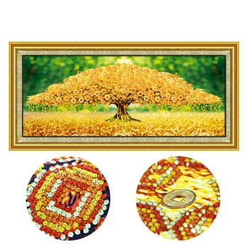 5D diy runde diamant maleri penge træ cross stitch kits Kinesiske specielt formet hjem dekoration rhinestones Mosaik Broderi