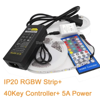 5M 12V SMD 5050 RGBW / RGBWW LED Strip Light Fleksibel Tape 60LED/M IP20 Ikke-Vandtæt + 40key IR Fjernbetjening+12V 5A Strømforsyning