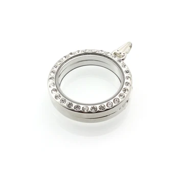 5PCS !! 30mm Sølv Runde magnetiske glas flydende charme medaljon Zink Legering+Rhinestone (kæder medfølger gratis) LSFL01-1*5