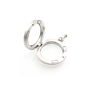5PCS !! 30mm Sølv Runde magnetiske glas flydende charme medaljon Zink Legering+Rhinestone (kæder medfølger gratis) LSFL01-1*5