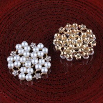 5PCS 33mm Nyfødte Runde Flatback Metal Rhinestone Håndværk Forsyninger Knapper Skinnende Perle Perler, Dekorative Knapper til Blomst-Center
