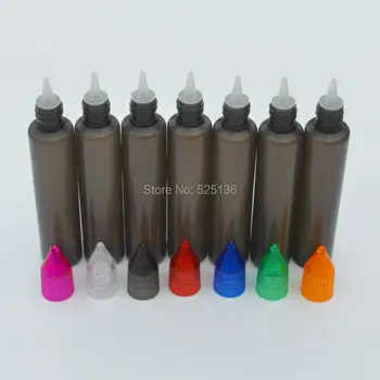 5pcs/masse Tomme 30 ml Sort Pen Style Flasker med Farverige hatte og Lange Tips Plast Dropper E Væske Flasker