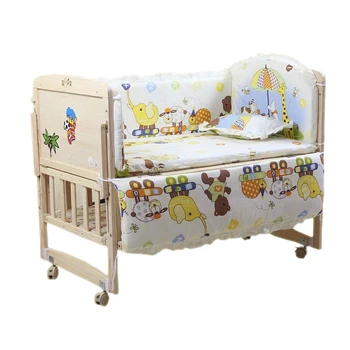 5PCS/SÆT Baby sengetøj sæt bomuld baby sengetøj Tegnefilm krybbe strøelse sættet omfatter pude kofangere madras