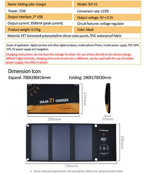 5V 21W Sunpower Solar Panel Solar Oplader Batteriet med Dobbelt USB-Port Sammenklappelig til iPhone Xiaomi Android-Telefon Solar Power Bank