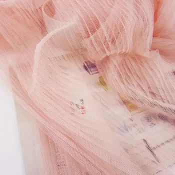 5yards fersken pink tyl harmonika plisseret stof for plisserede kjole, mesh harmonika læg stof, harmonika stof