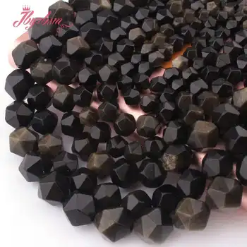 6-12mm Facetslebne Guld Obsidian Sten Spacer Løse Perler Strand 15