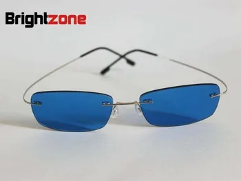 ^6^ Brightzone Uindfattede Hukommelse Titanium Silver Blå Farve Tonet Recept Solbriller for Nærsynethed & Presbyopi Gratis Fragt
