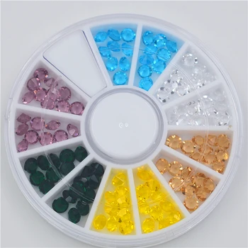 6 farver 3D Runde AB Rhinestone Krystal Glitter Perle Pearl Hjul Nail Art Tips Smykker Udsmykning DIY Manicure Tilbehør Værktøjer