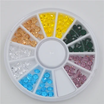 6 farver 3D Runde AB Rhinestone Krystal Glitter Perle Pearl Hjul Nail Art Tips Smykker Udsmykning DIY Manicure Tilbehør Værktøjer