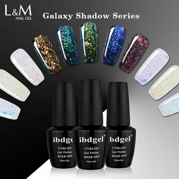 6 Flasker ibdgel Farve UV Gel Neglelak, Glimmer Galaxy soak off Gel polish 15 ML Nail Art Bling, farver, Skinnende Gel Lak Salg