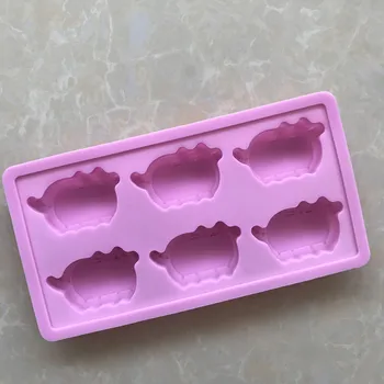 6 Huller Tegneserie kat silikone formen Kat tegnefilm silikone kage form for DIY håndlavet sæbe skimmel H021