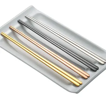 6 par Titanium Kinesiske Spisepinde Sølv hashi Sort 304 Rustfrit Stål Sushi Spejl polsk Genanvendelige Mad Metal Chop Sticks