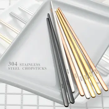 6 par Titanium Kinesiske Spisepinde Sølv hashi Sort 304 Rustfrit Stål Sushi Spejl polsk Genanvendelige Mad Metal Chop Sticks